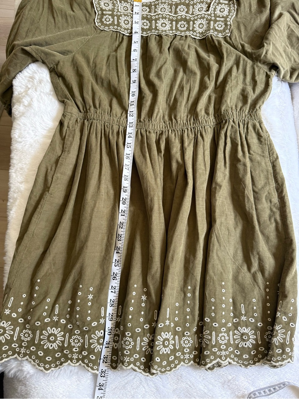 Madewell Embroidered Corduroy Square Neck Mini Dress Women’s XL Olive Gr - Picture 11 of 15